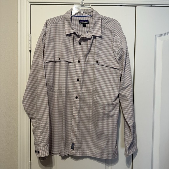 Patagonia Shirt XXLarge Blue Peach Gingham Organic Cotton Long Sleeve Button Up - Picture 2 of 6